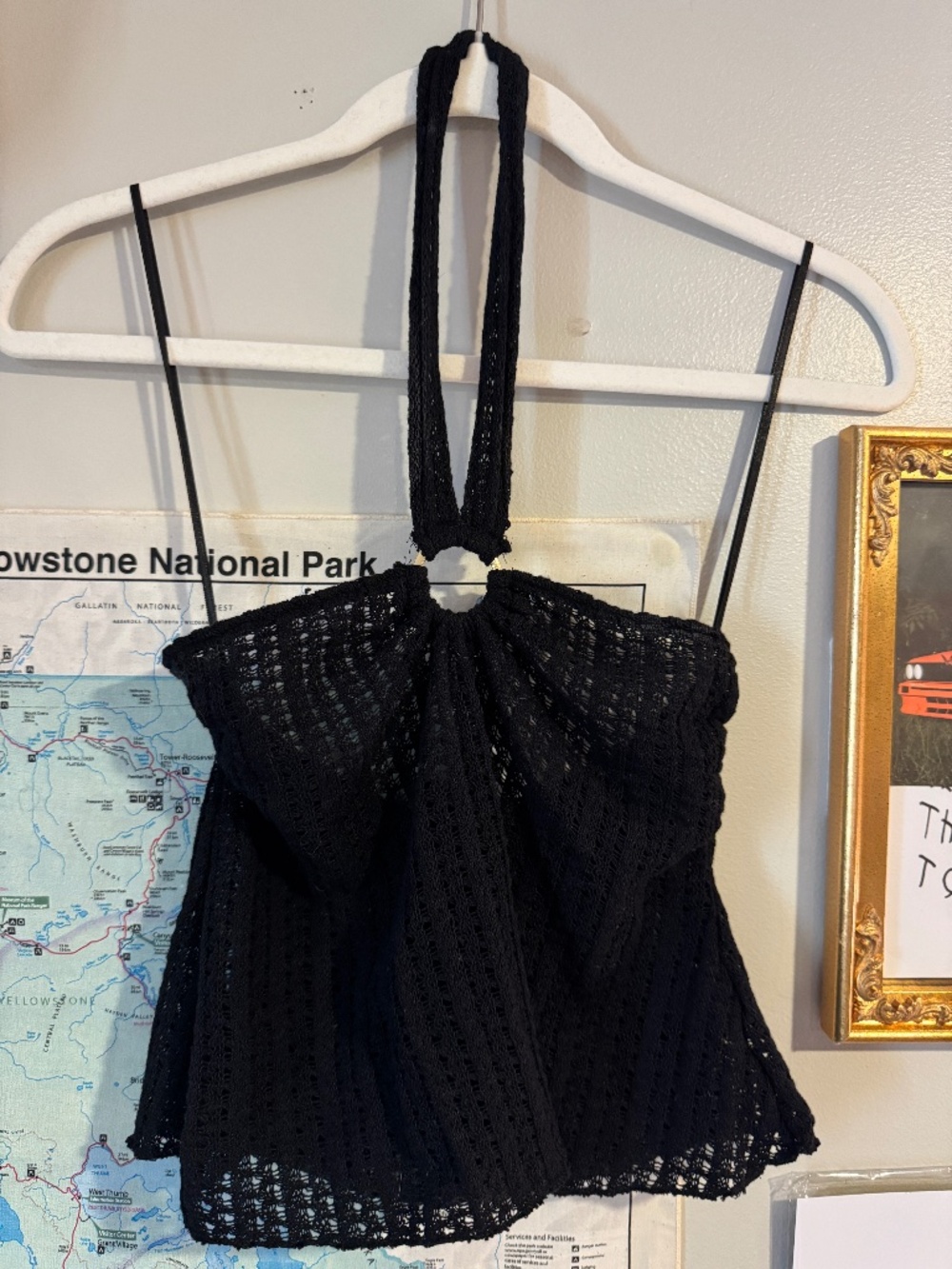Black Mesh H&M Halter Top With Gold Circle Detail
